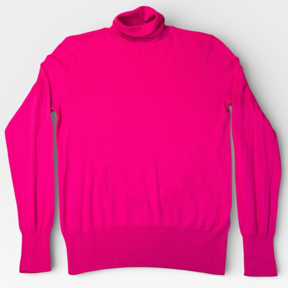 J Crew Women’s Bright Pink Turtleneck Sweater MERINO WOOL MEDIUM